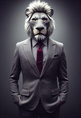 Businessman with Lion mask, suit and tie