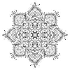 Mehndi mandala pattern. Circular floral ornament. Traditional paisley tatto elements. Hand drawn Henna flower in oriental, Indian, folk, ethnic style. Outline doodle vector with editable stroke