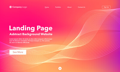 Landing Page. Abstract wave background website. Template for websites, or apps. Modern Pink design. Abstract vector style