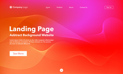 Landing Page. Abstract wave background website. Template for websites, or apps. Modern orange design. Abstract vector style