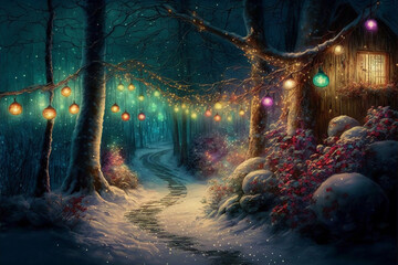 Magic Christmas Forest, Digital Art