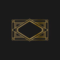 Art deco golden frames decorations, Golden art deco ornaments, retro geometric ornamental frame - classic luxurious gold frames, wedding invitation, celebration event