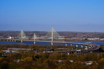 Obraz premium Cable-stayed bridge, known as Mersey Gateway, UK