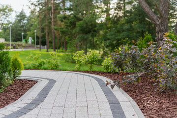 Pavement with concrete blocks in private yard area or public park