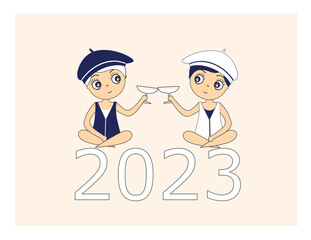 Characters on the numbers of the year 2023 celebrate wish a happy new year