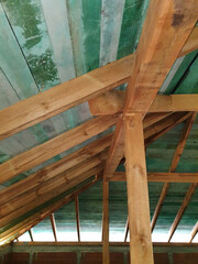 Roof construction from the inside in a newly built house
