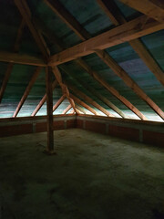 Roof construction from the inside in a newly built house