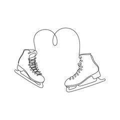 Pair of figure ice skates in one line drawing style. Winter accessories for skating and sport. Hand drawn vector illustration.