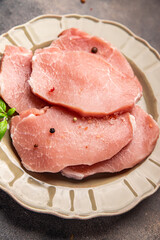 pork raw meat cuts steak slices fresh snack meal food snack on the table copy space food background rustic top view