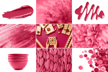 Creative collage in trendy viva magenta color.