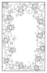 Festive frame from a garland of black and white glowing lanterns, snowflakes and sparks.