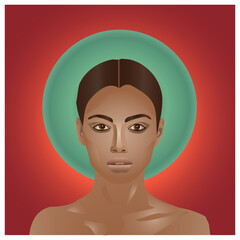 girl in a hat on a red background