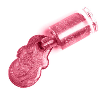 Poured magenta nail polish isolated on white background.
