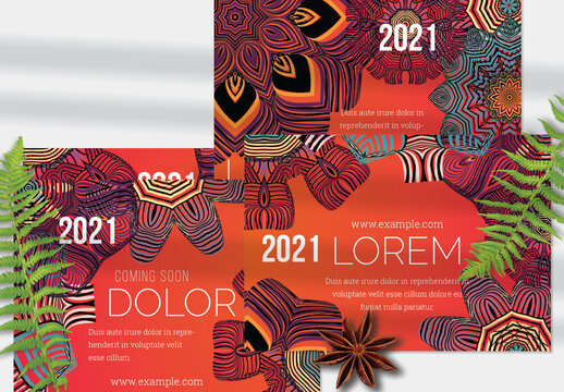 Flyer Layout with Ethnic Mandala and Tribal Lace Flower Elements
