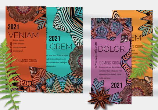 Flyer Layout with Ethnic Mandala Lace Flower Elements