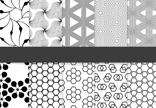 Seamless Pattern Collection with Simple Black and White Geometric Shapes