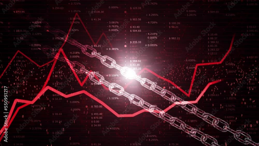 Poster shiny 3d chain blockchain cryptocurrency data mining. business recession.