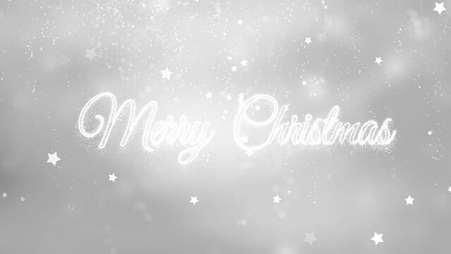 Merry christmas greeting good wishes on bright silver white shining snowy landscape background