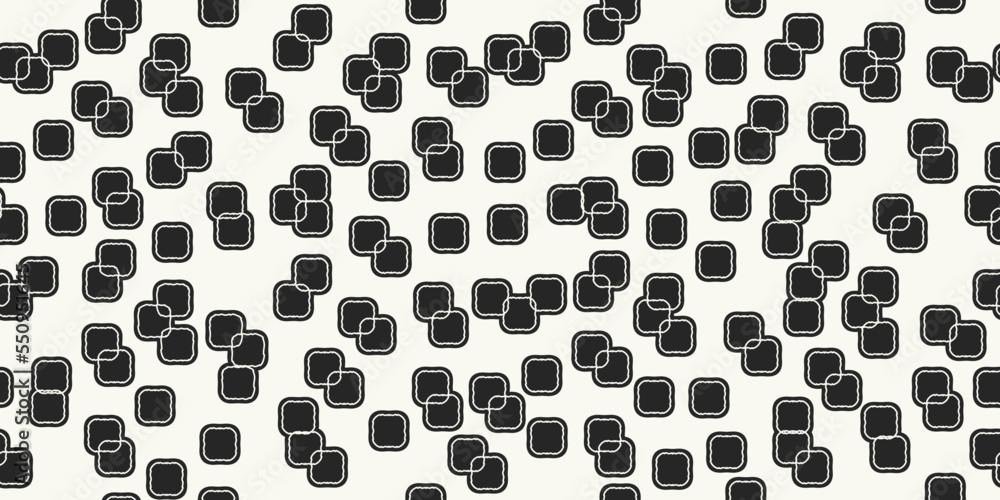 Poster Black printed squares scattered across the canvas. Seamless pattern, suitable for print and application on the surface of the interior or decor.