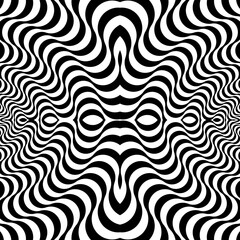 OpArt Optical Illusion Abstract Design, Abstract art illustration with black and white stripes, pattern background