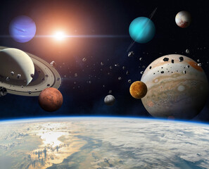 Earth and Solar system planets. Elements of this image furnished by NASA.
