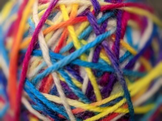 a ball of multi-colored woolen threads
