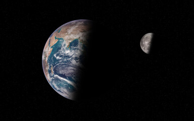 Earth and Moon. Elements of this image furnished by NASA.