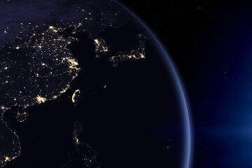 Earth at he night. East Asia. Elements of this image furnished by NASA.