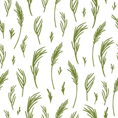 Seamless pattern with pine tree leaves. Hand drawn background vector illustration.
