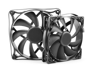 Computer cooler fan on white background