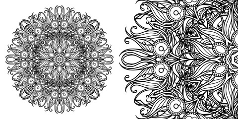 Magic cross. Circular mandala pattern for coloring, henna, tattoo, mehndi, books, decoration. Ornate decorative ornament in ethnic oriental style