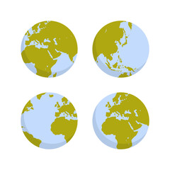 World map and planet earth geography flat vector illustration.