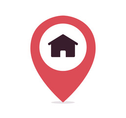 Location symbol with home icon and isolated navigation symbol on white background flat vector illustration.
