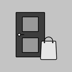 Bag of food in front of the door vector icon