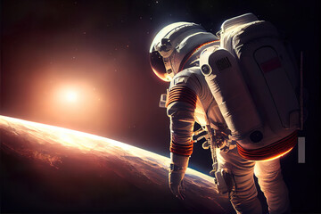 Fototapeta premium astronaut in space doing spacewalk