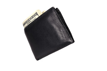 Levitating leather wallet with money american dollars isolated on white