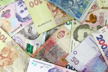 Fototapeta na wymiar Background, texture of money, Ukrainian banknotes Uah hrn gryvna hryvnia