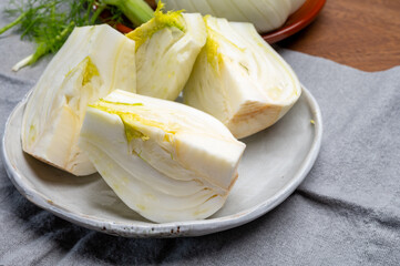 Healthy vegetable diet, raw fresh florence fennel bulbs close up