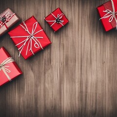 Obraz premium Christmas background - Craft and handmade Christmas present (gift boxes) and rustic decoration. Vintage style. Selective focus and shallow.png
