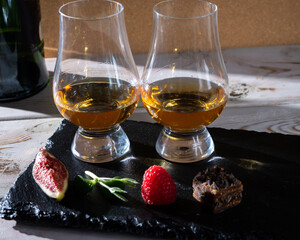 Scotch single malt and blended whisky tasting on distillery in Scotland close up