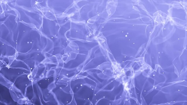 Abstract blue smoke background in the rays of the sun, beautiful glowing waves from the air with particles of energy and magic. Screensaver, video in 4k, motion graphics design