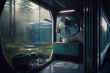 interior of a modern bathroom in a house in the forest