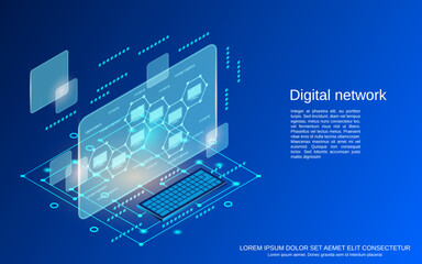 Digital network, web folders, remote server, data processing flat 3d isometric vector concept illustration