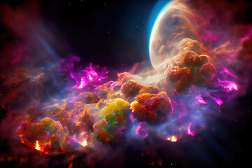 colorful space galaxy, supernova nebula background