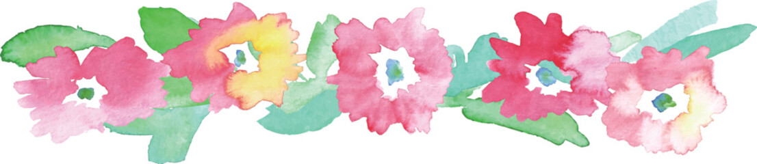 水彩画。水彩タッチのベクター植物フレーム。ピンクの花と植物の装飾枠。Watercolor painting. Vector plant frame with watercolor touch. Decorative frame with pink flowers and plants.