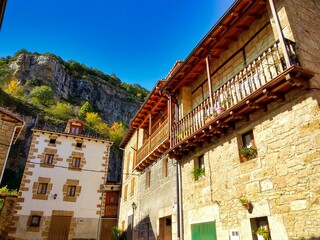 Fototapeta premium Orbaneja del Castillo village, famous village for its cascades Burgos province, Spain