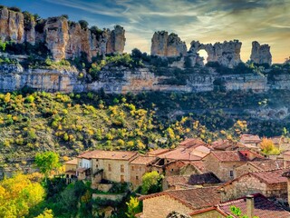 Orbaneja del Castillo village, famous village for its cascades Burgos province, Spain