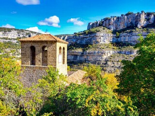 Fototapeta premium Orbaneja del Castillo village, famous village for its cascades Burgos province, Spain