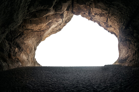 inside the cave, hole in the cave.
Big empty cave with entrance on white isolated background