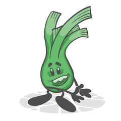 Leeks. Funny vegetables. Cute cartoon character. Vector illustration isolated on white background
